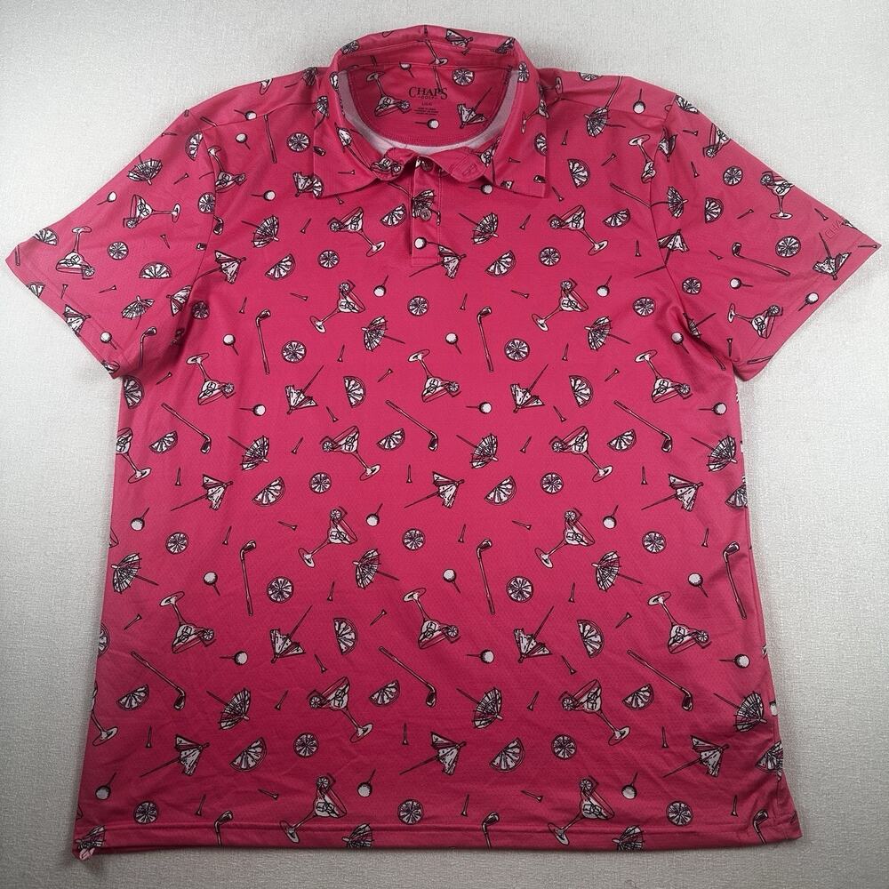 Fun Golf Shirt - Chaps Golf Mens Large Polo Pink Cocktail All Over Print